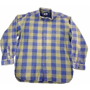American Blue Mens XL Olive Blue Buffalo Plaid Button Up Shirt Cotton 90s Grunge